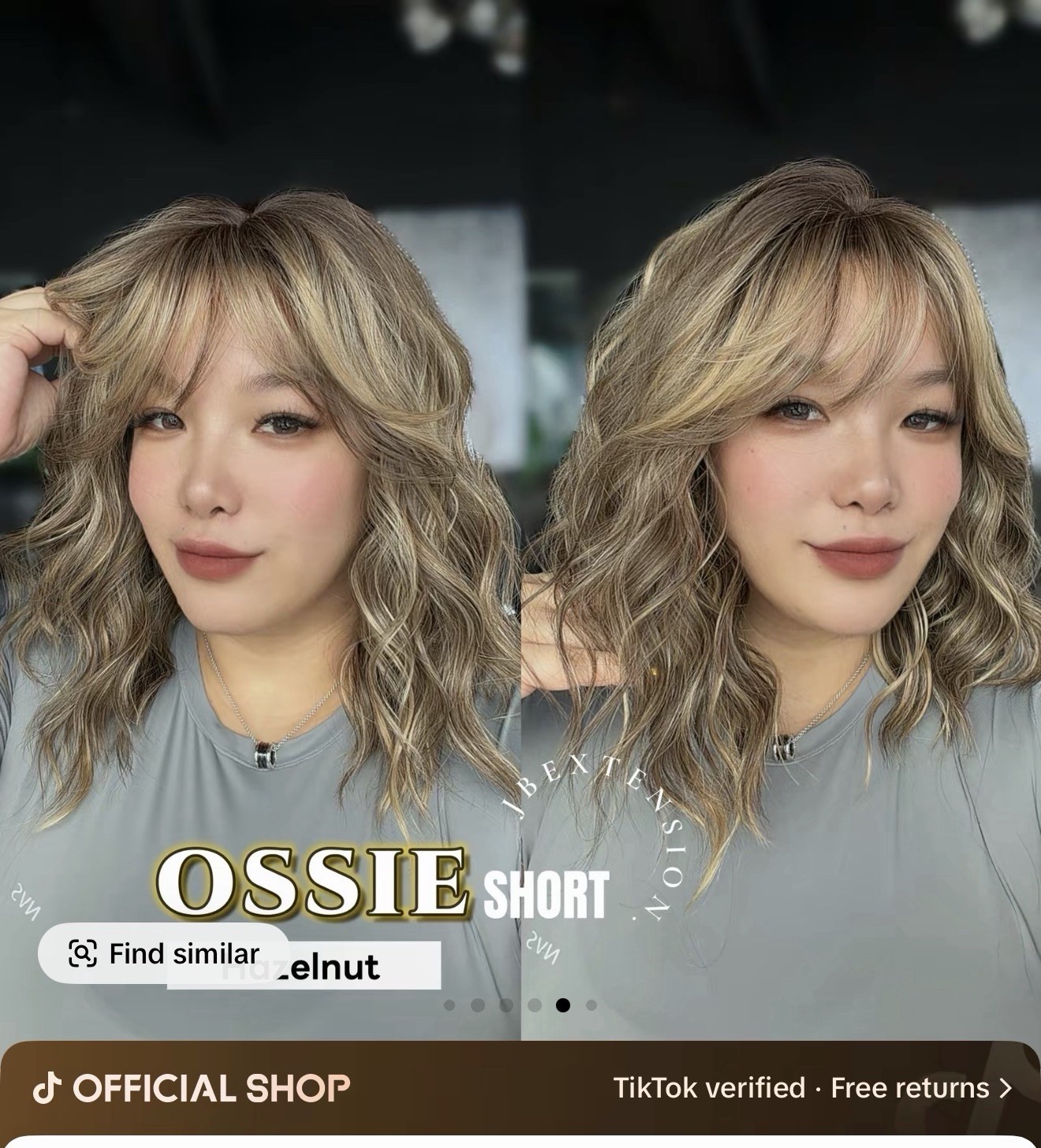 JB Ossie Short Wavy Wig w/ Bangs Medium Brown Blond Highlights