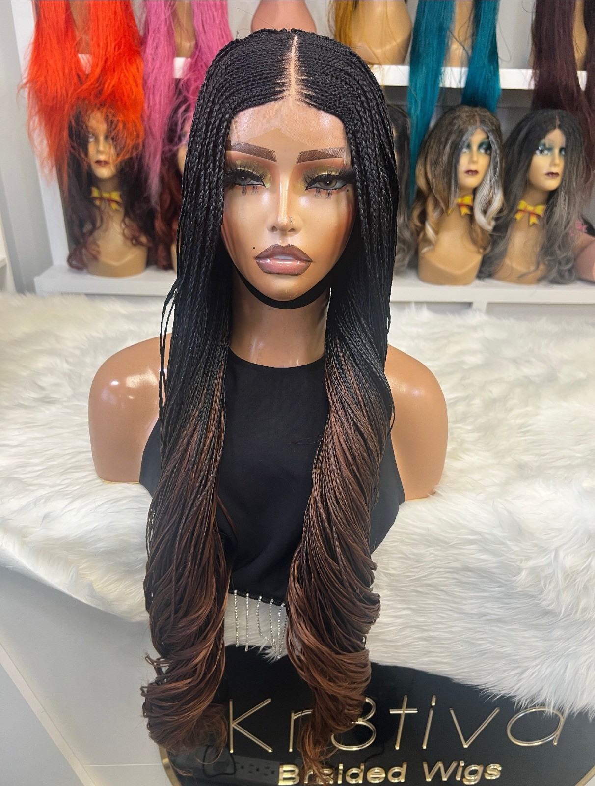 Fulani Braids Long Curly Ombre Silky Wig for Women