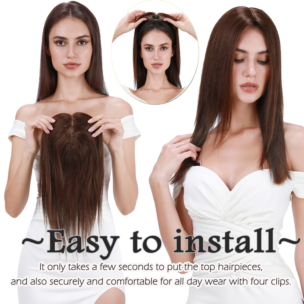 100% Real Remy Human Hair Silk Base Topper Clip in Top Women’s Hairpiece Toupee