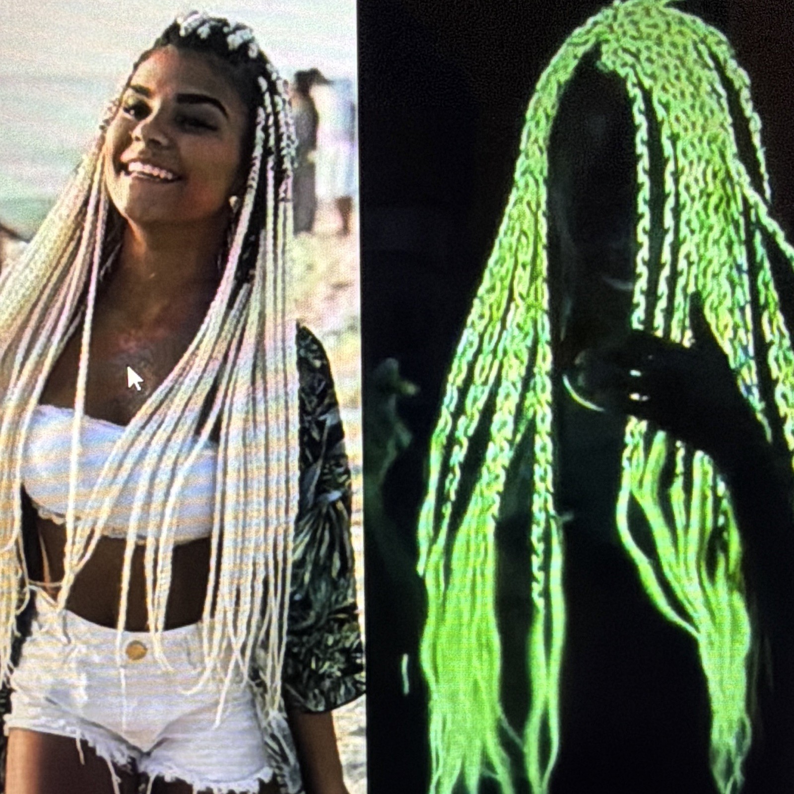 Braided Synthetic Hair Extensions Blonde/Green Glow in the Dark 21-30 in