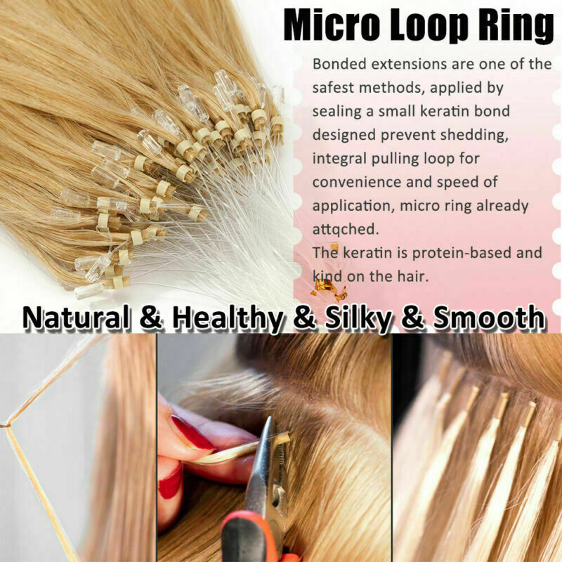 Fish Line Loop Micro Ring Beads Link Indian Remy Human Hair Extensions Straight