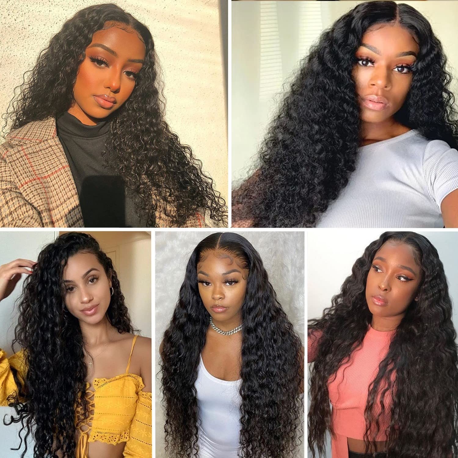 Deep Wave Lace Front Human Hair Wigs Glueless Curly HD 4×4 Lace Closure 24″
