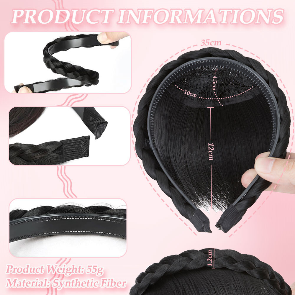 Headband with Bangs Hair Fringe Braid Hairband Chunky Hairpiece Christmas Gift