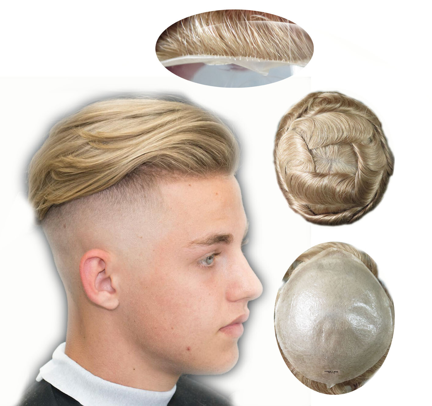 Natural Mens Toupee Blonde Hair Replacement System Super V Looped Thin Skin #22R