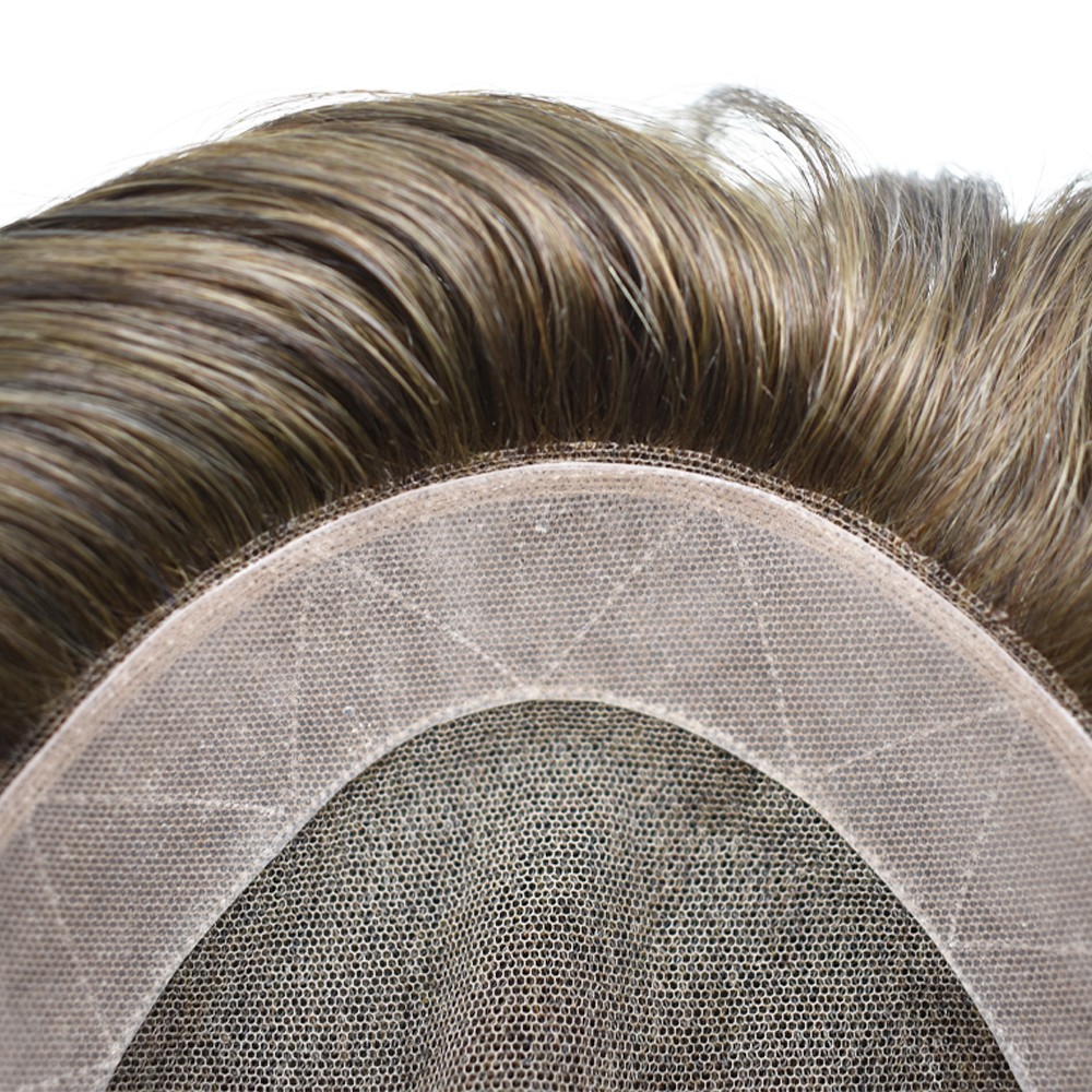 Mens Toupee Hairpiece French Lace Hair Unit Replacement Poly Skin NPU Around Wig