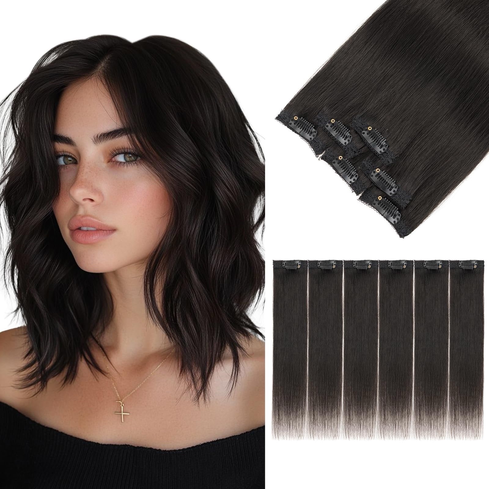 6Pcs Clip in Human Hair Extensions,Remy Single Short Clip in Hair Extensions …