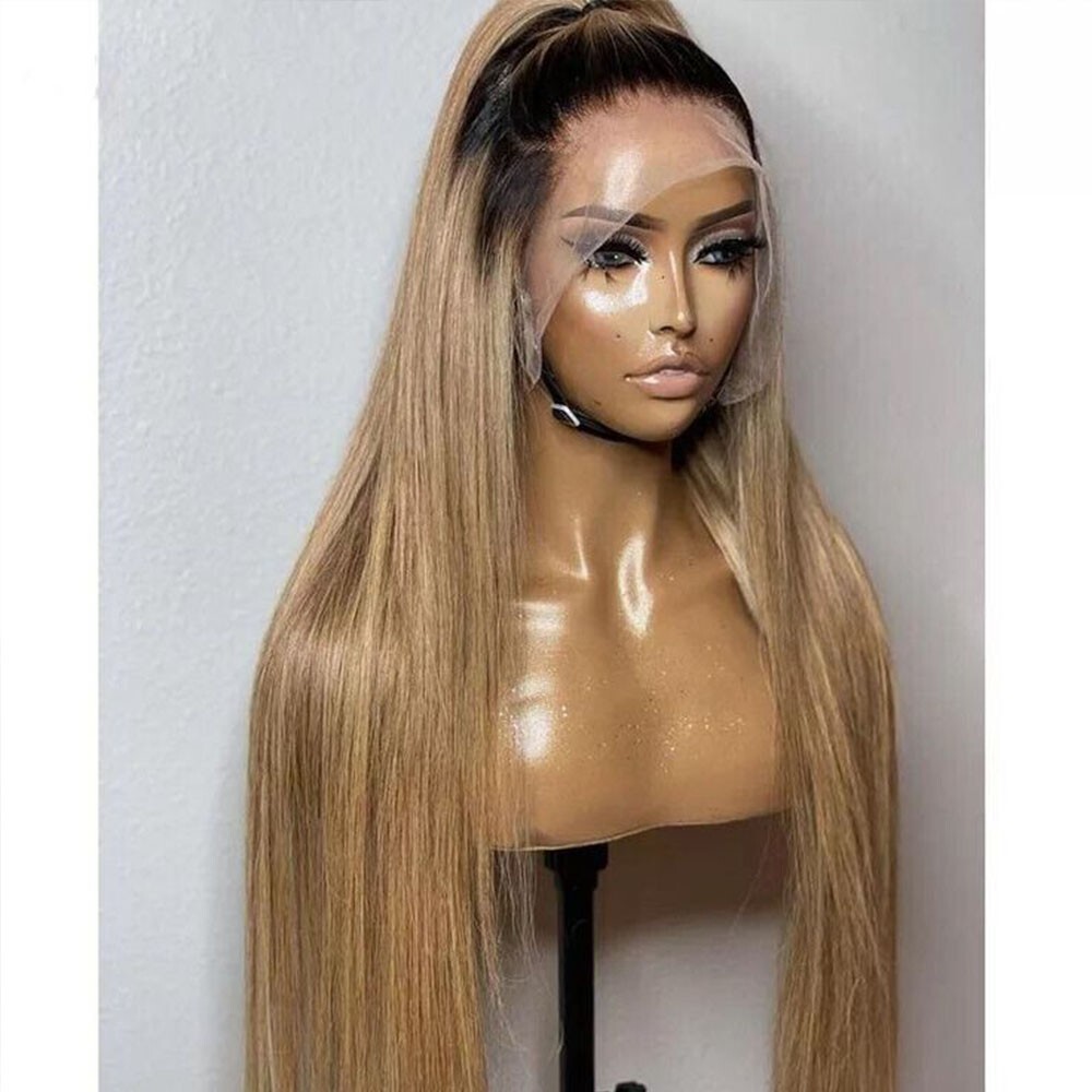 Ombre Blonde Hair Synthetic Lace Front Wigs Heat Safe Pre Plucked 13×4 Free Part