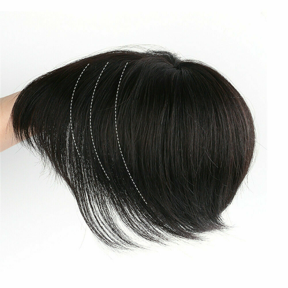US-100% Real Human Hair Topper Toupee Clip Hairpiece Bangs Bob Top Wig For Women