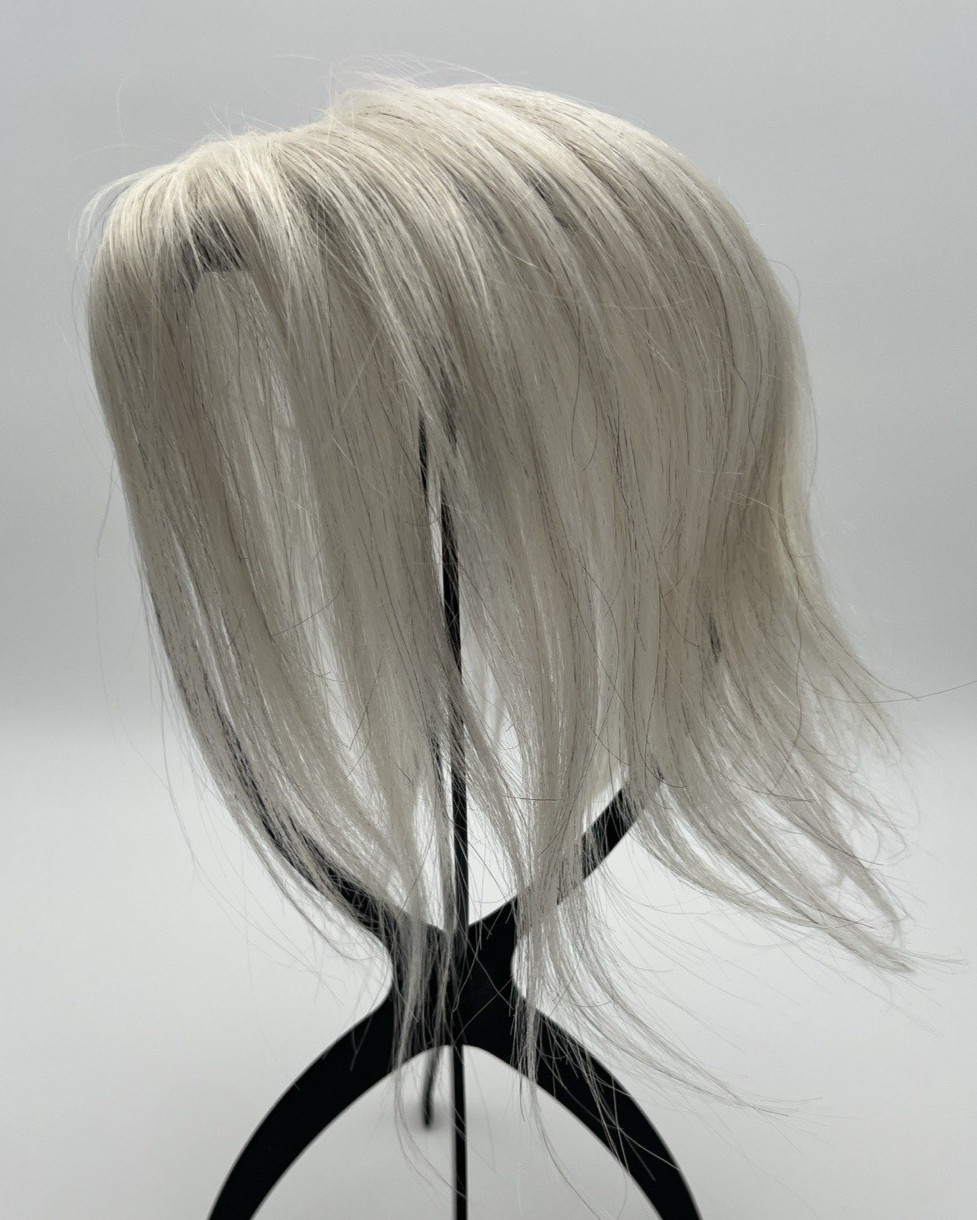Platinum Blonde White w/ Black Strands 100% Human 10in Women Hair Topper