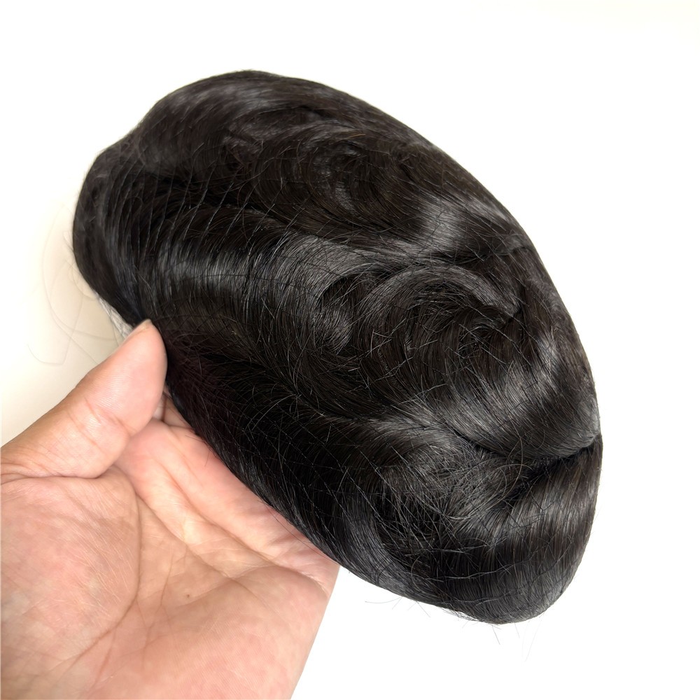 Human Hair Toupee Hair Replacement Unit System 0.12mm Poly Gauze Hairpieces