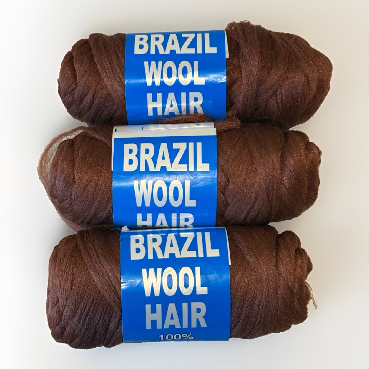 Lot of 3 Brazil Wool Hair (Color: Brown) for Braiding and Weaving 70g Each