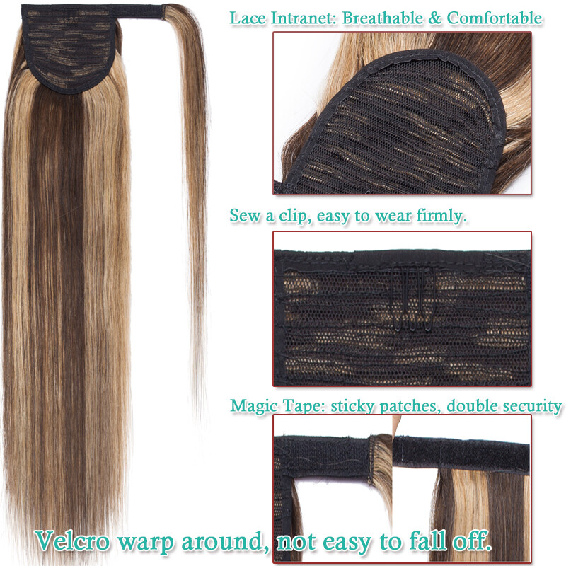 Clip In Ponytail Remy Hair Extensions 100% Real Human Hair Extension Wrap Around