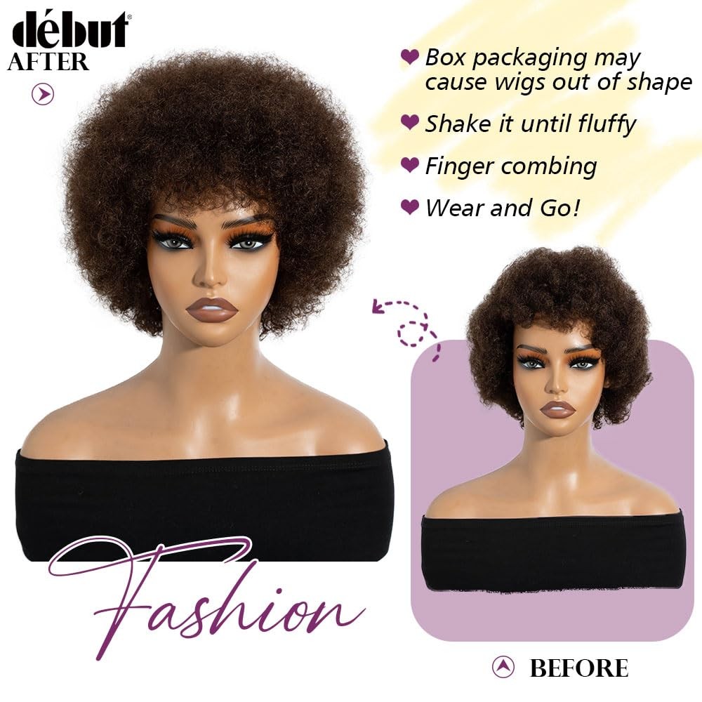 Début Dbut Afro Curl Fluffy Wigs Human Hair 70S Afro Curly Big Hair Wig For
