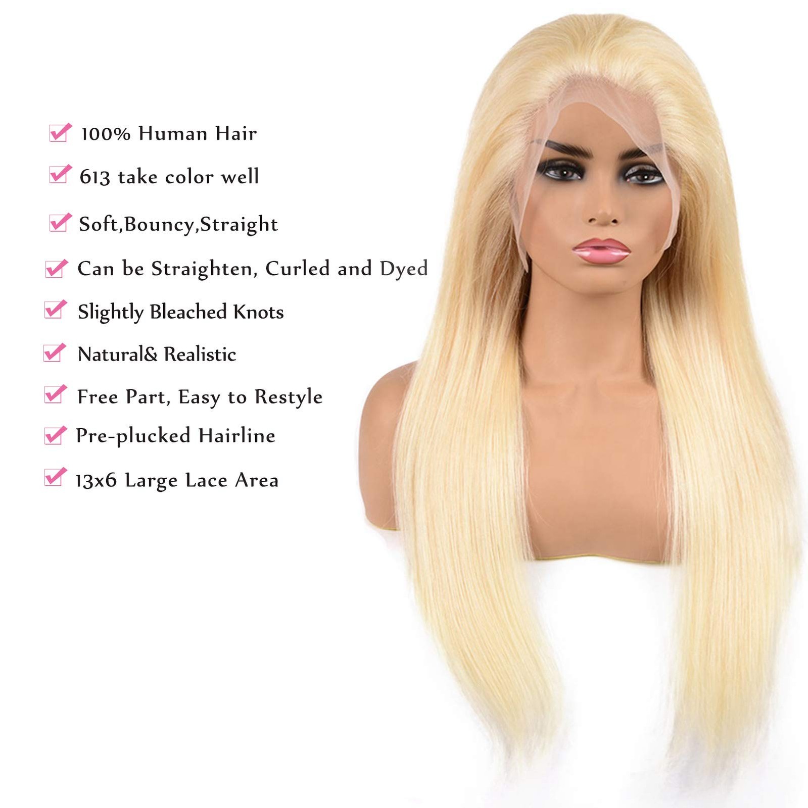 Blonde Lace Front Wig Human Hair Pre Plucked Bleached Hair Knots 13×6 Straigh…