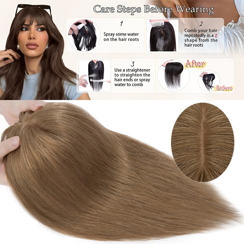 100% Remy Human Hair Women’s Topper Clip In Hairpiece Lace Base Hand tied Toupee
