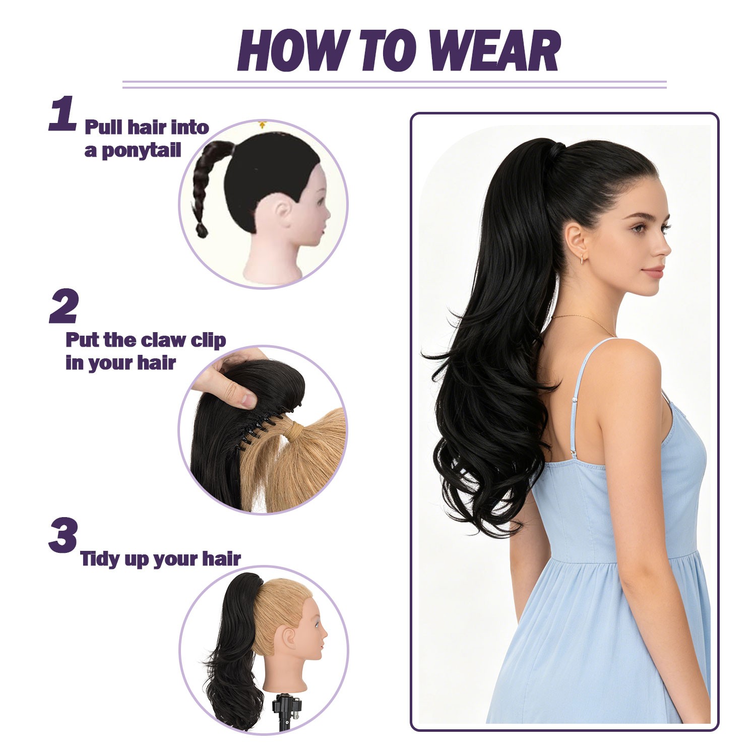 140G Thick Clip In Pony Tail Hair Extensions Claw/Jaw Clip On Ponytail As Human