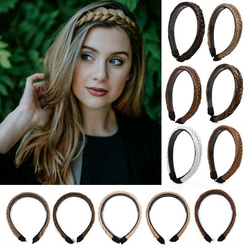 Women Hair Braided Plaited Headband Synthetic Plait Hairband Hairwear as Human