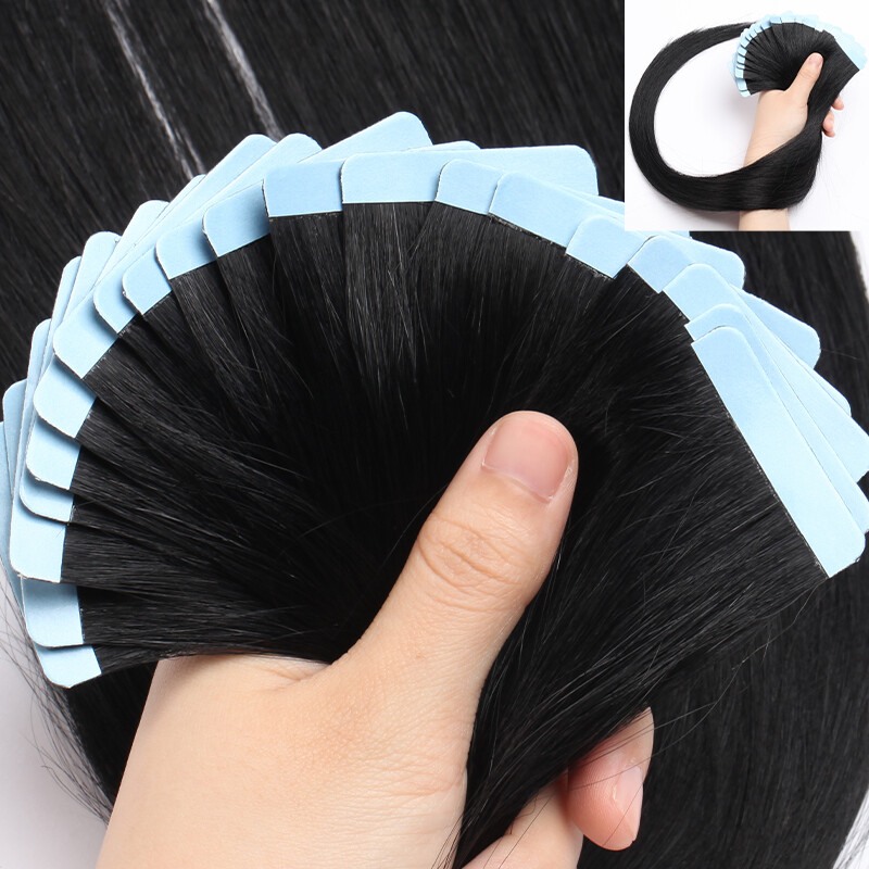 60pcs American Skin Weft Tape In Hair Extensions Full Head 100% Remy Human Hair