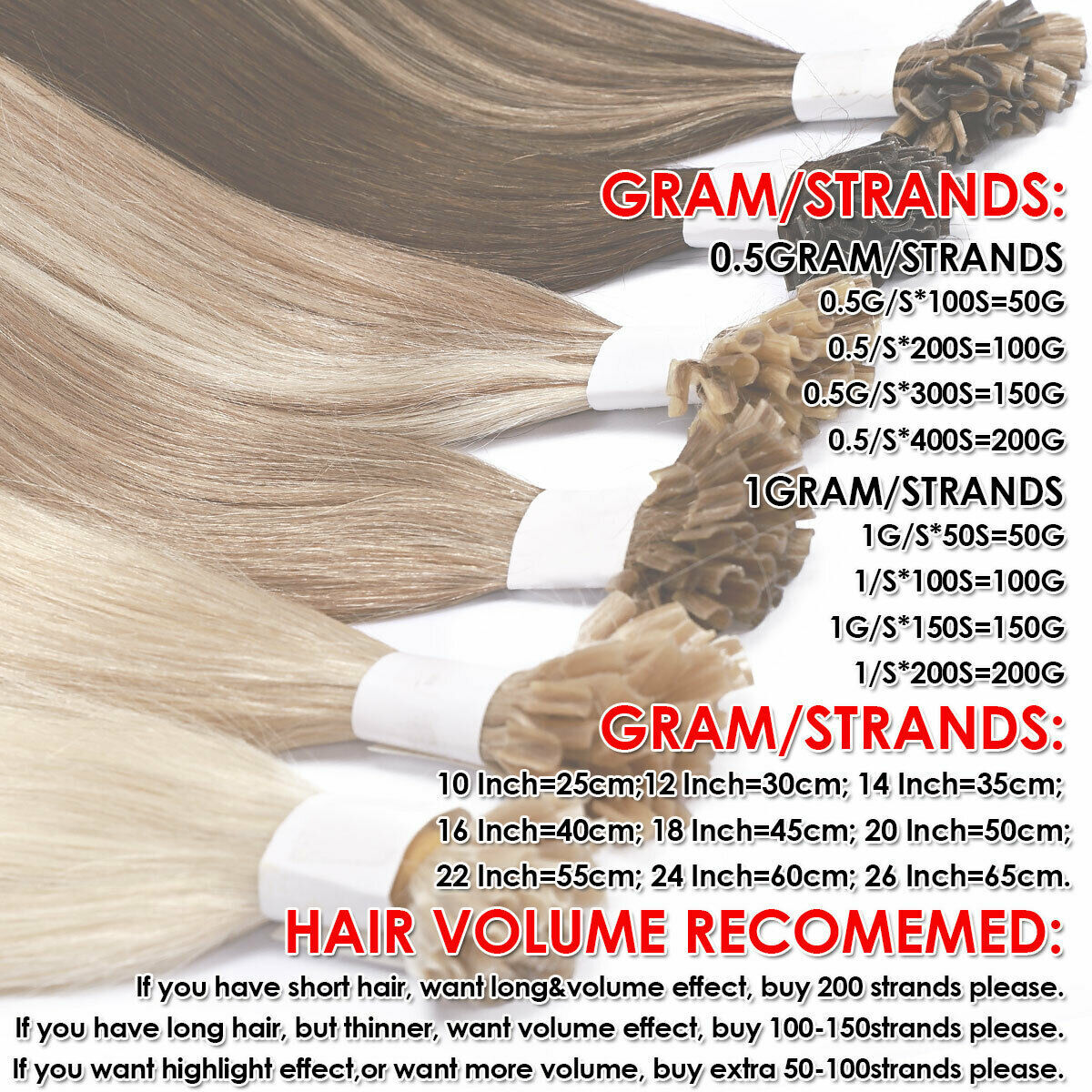 Nail U-Tip Pre Bonded Keratin Hot Fusion Glue 100% Remy Human Hair Extensions US