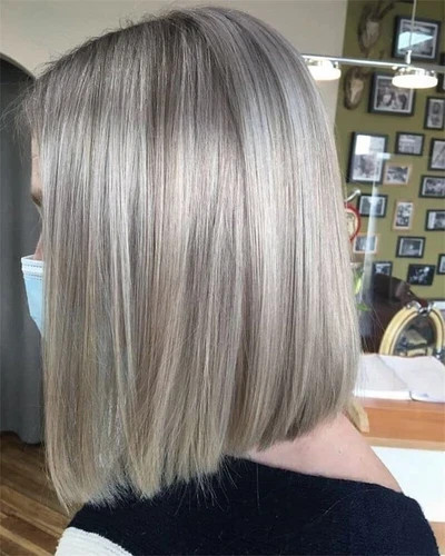 Silver Ash Blonde Gray Highlight Bob Wigs with Bangs 100% Human Hair Lace Front