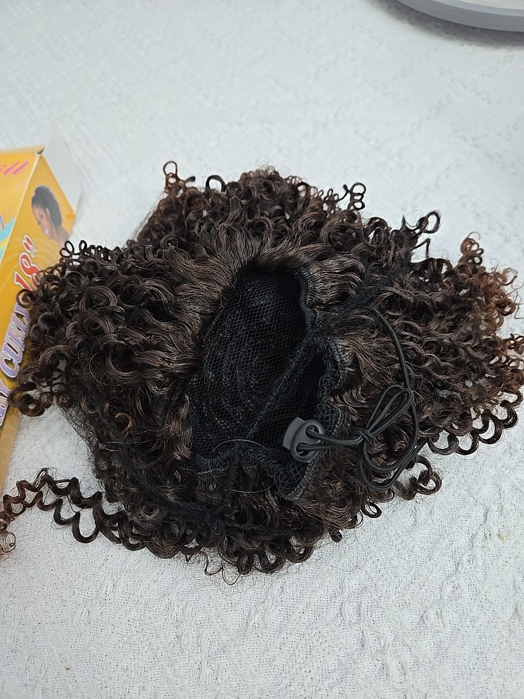 Afro Kinky Curly Dark Brown Hightlights Drawstring Ponytail 18″ Japanese Fiber