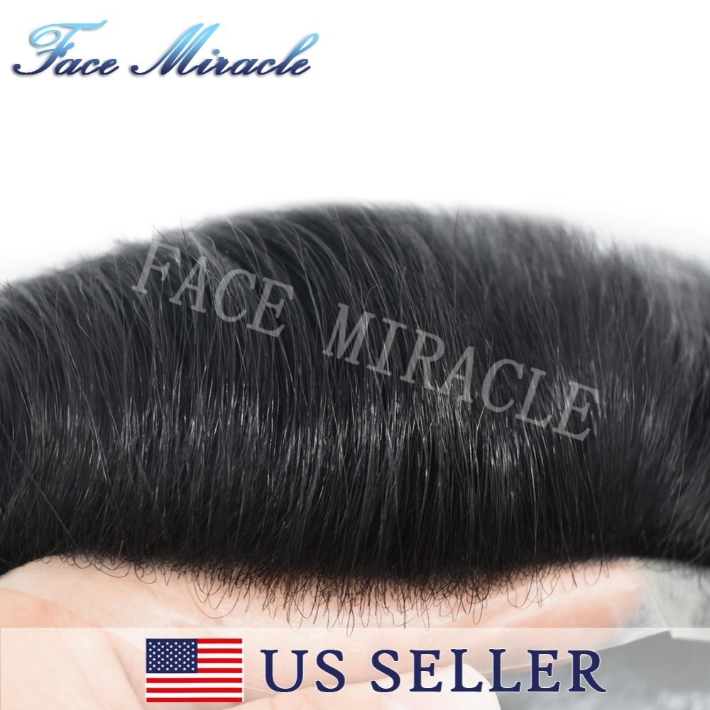 Super Thin Skin Mens Hairpieces Indian Human Hair Replacement System V-Looped PU