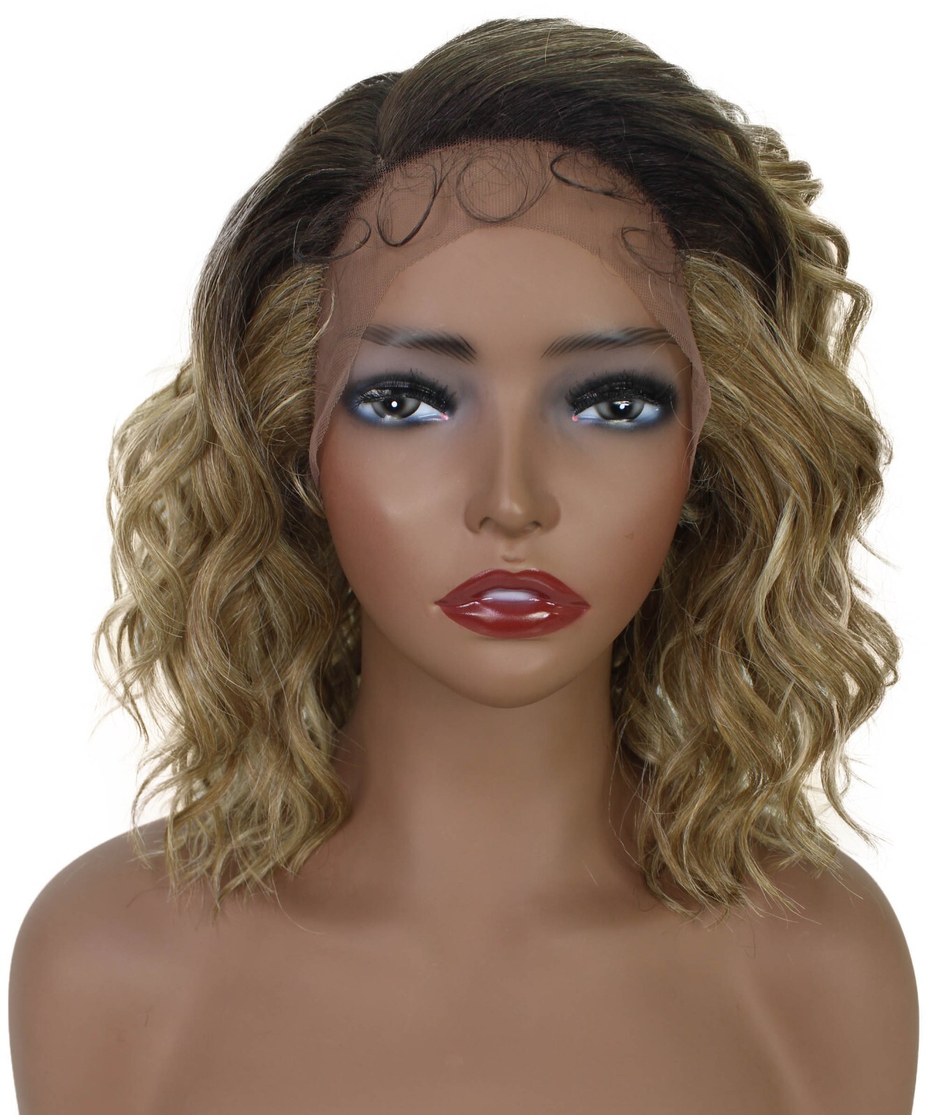LUXLUXE Khadija 14″ Layered Wavy 3.25″ L Side Parting HD Lace Front Wig,BL-0168