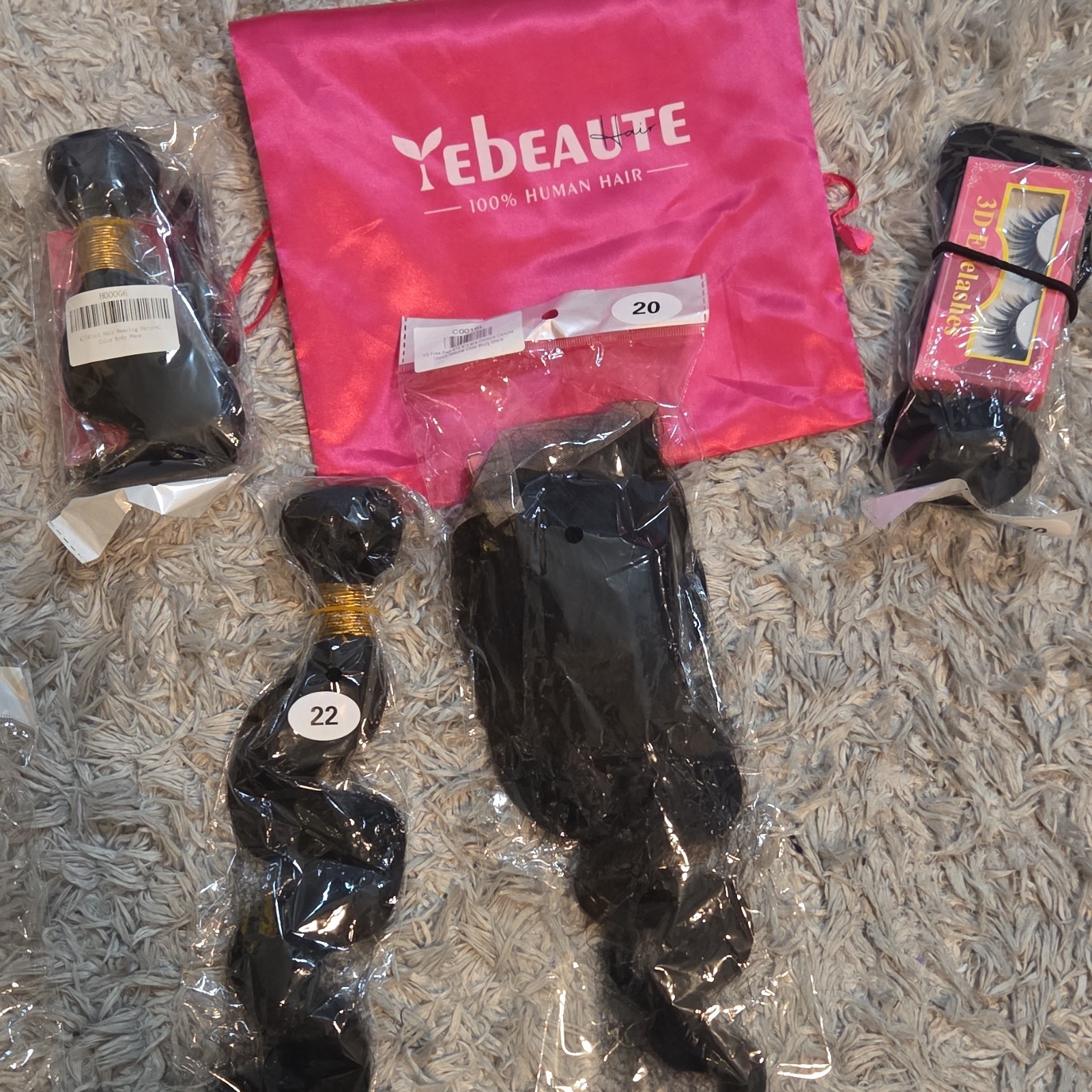Yebeaute Human Hair Body Wave Weft Extensions Black 20in 22in Wavy