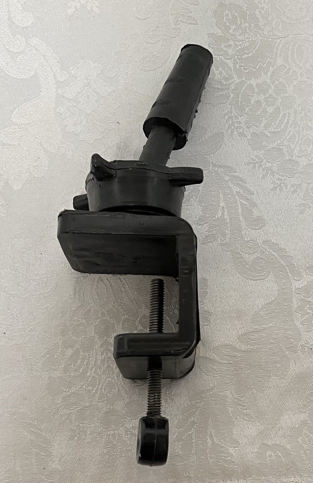 Vintage Hip-Swivel Wig Head Block Holder • Black Plastic • Table Mount Clamp