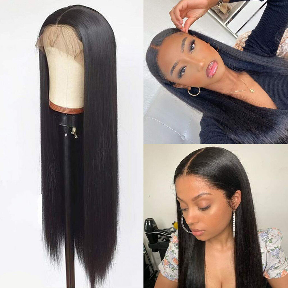 Long Straight Black Hair Women Glueless Synthetic Lace Front Wigs Heat Resistant