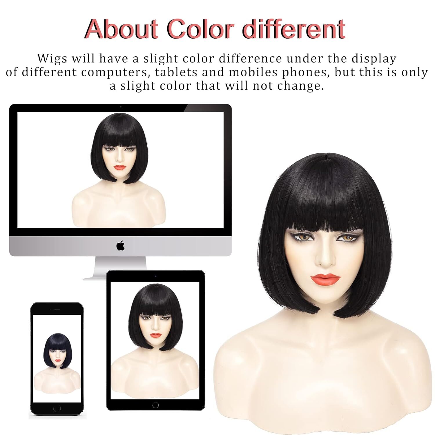 Black Bob Wig with Bangs 13″ Short Bob Wigs Women Short Black Wig Heat Daily USA