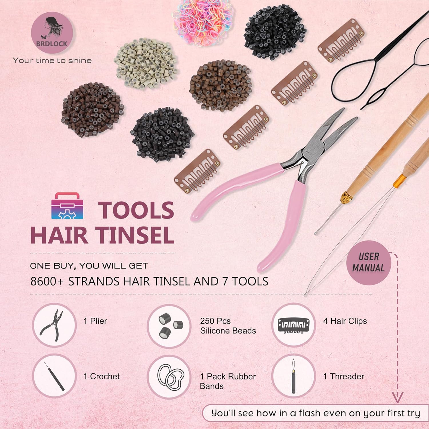 Hair Tinsel, 18 Colors Hair Tinsel Kit for Girls 8600 Strands Fairy Tinsel Hair