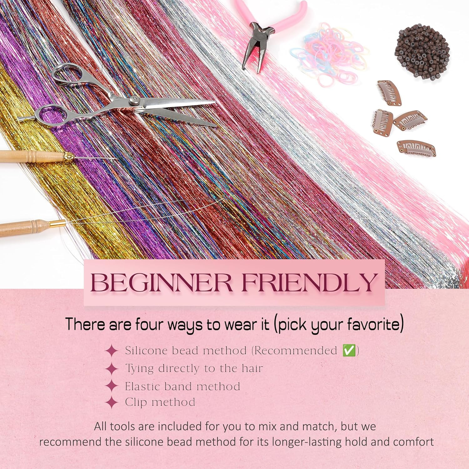 Hair Tinsel, 18 Colors Hair Tinsel Kit for Girls 8600 Strands Fairy Tinsel Hair