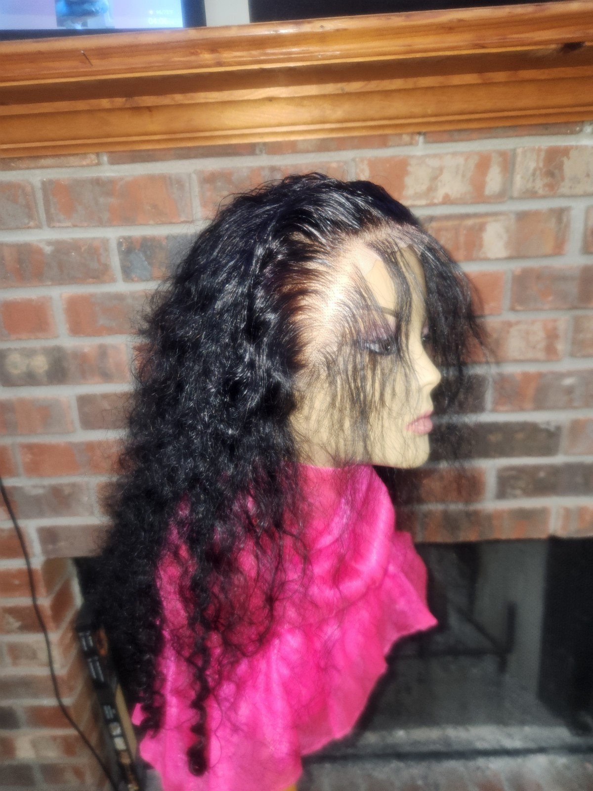 Human Hair Lace Front Wig Truly Glueless Long Curly Black Free-Part Women