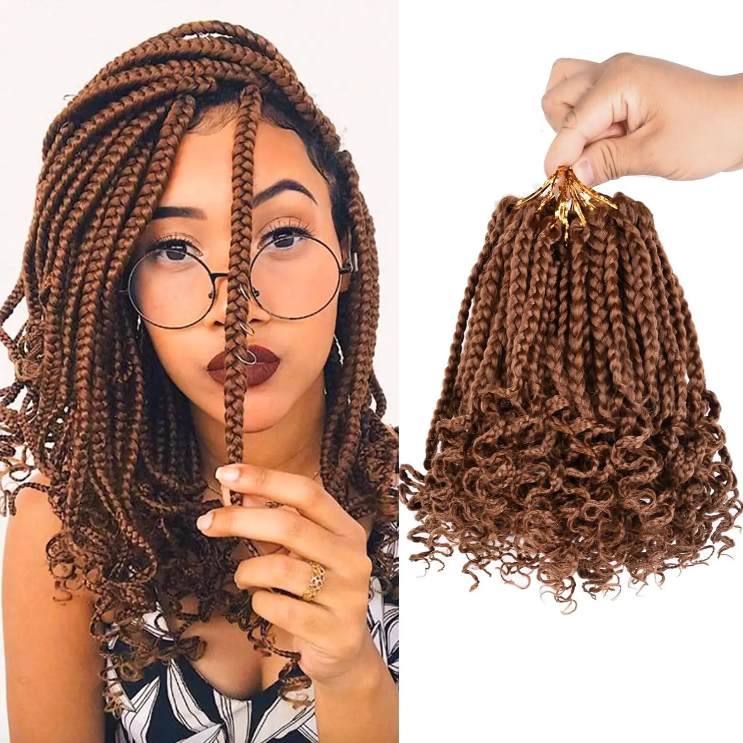 Pre Looped 3X Box Braids Crochet Hair Soft Curly Ends Extensions for Black Women
