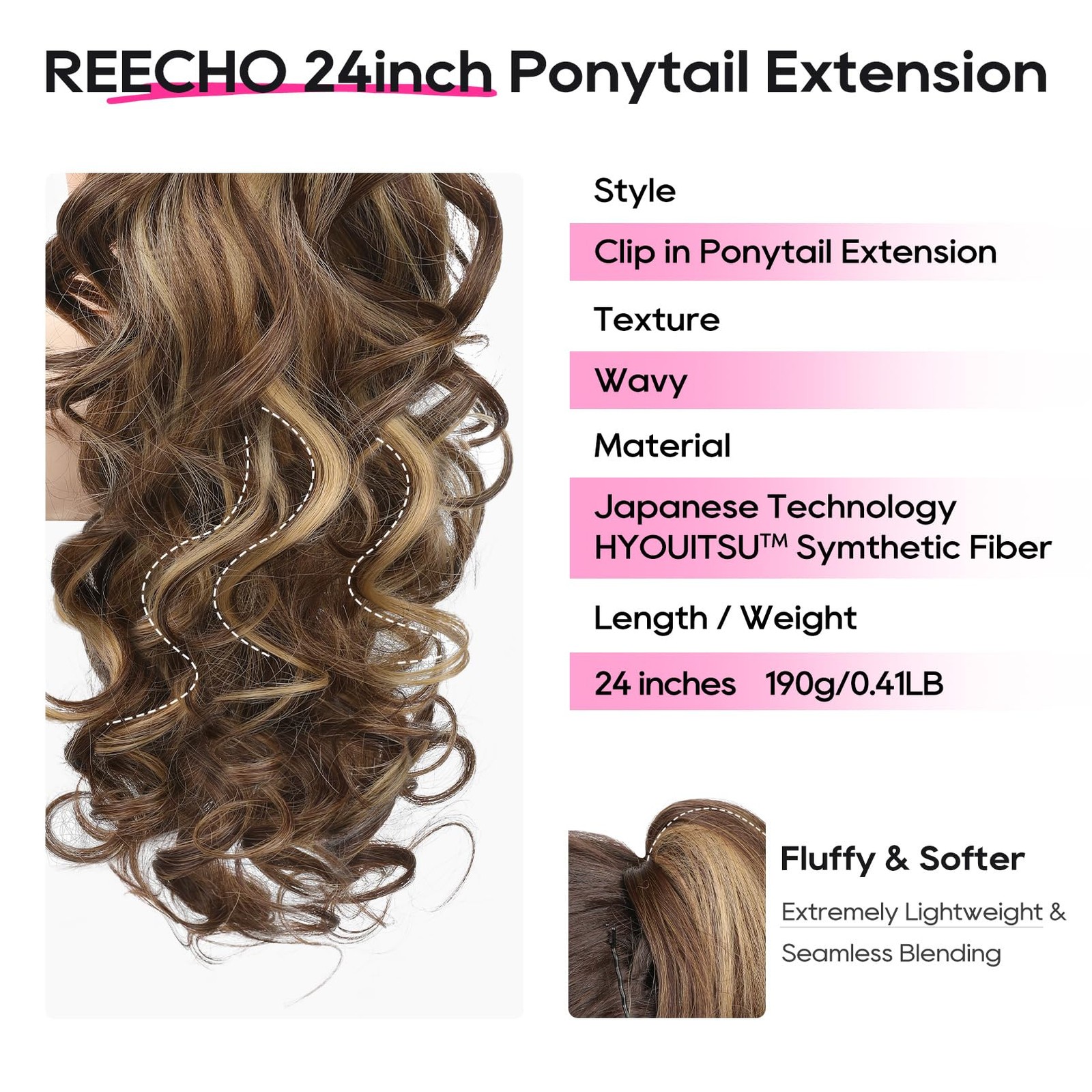 Ponytail Extension, 24″ Claw Clip in Long Curly Wavy Ponytail Hair Extension …