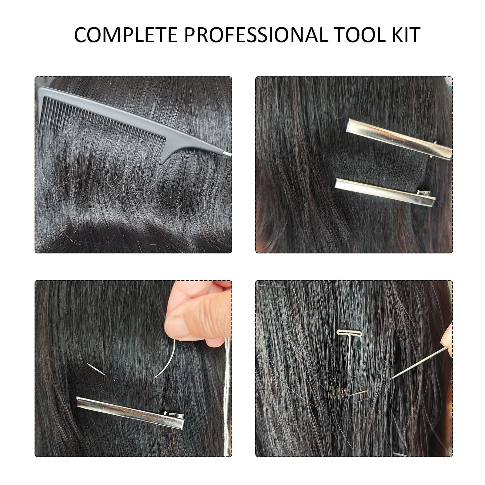 Sew in Hair Extensions Kit, Micro Ring Beads Tool 16 tools Pink/Black