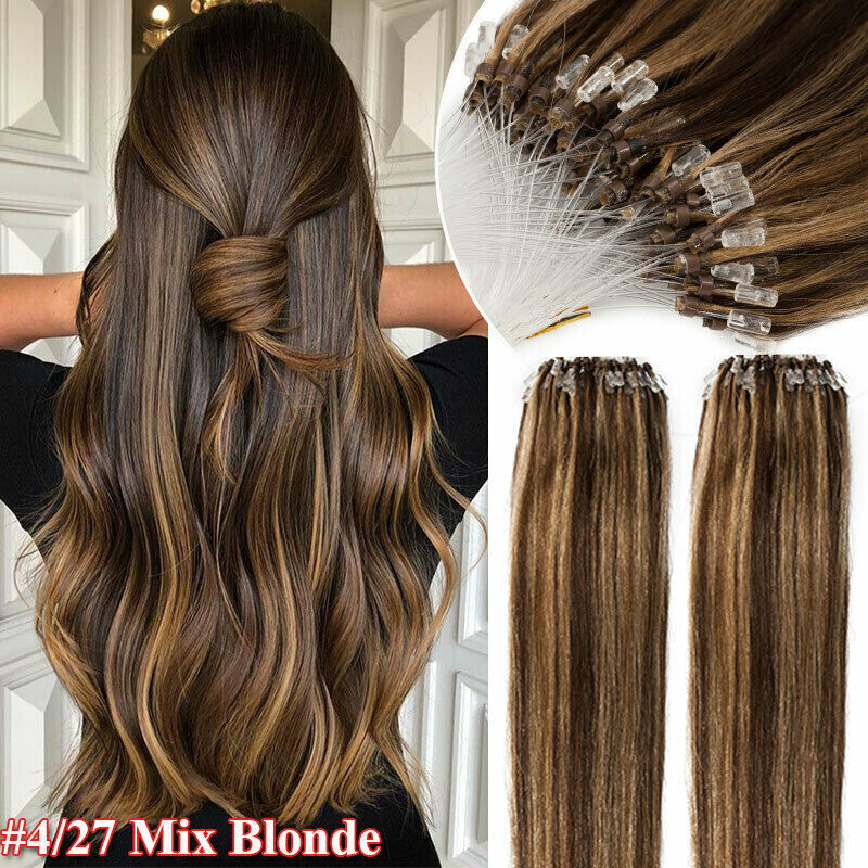 Easy Loop Micro Real Human Hair Extensions Micro Beads Link Russian Hair 16-26in