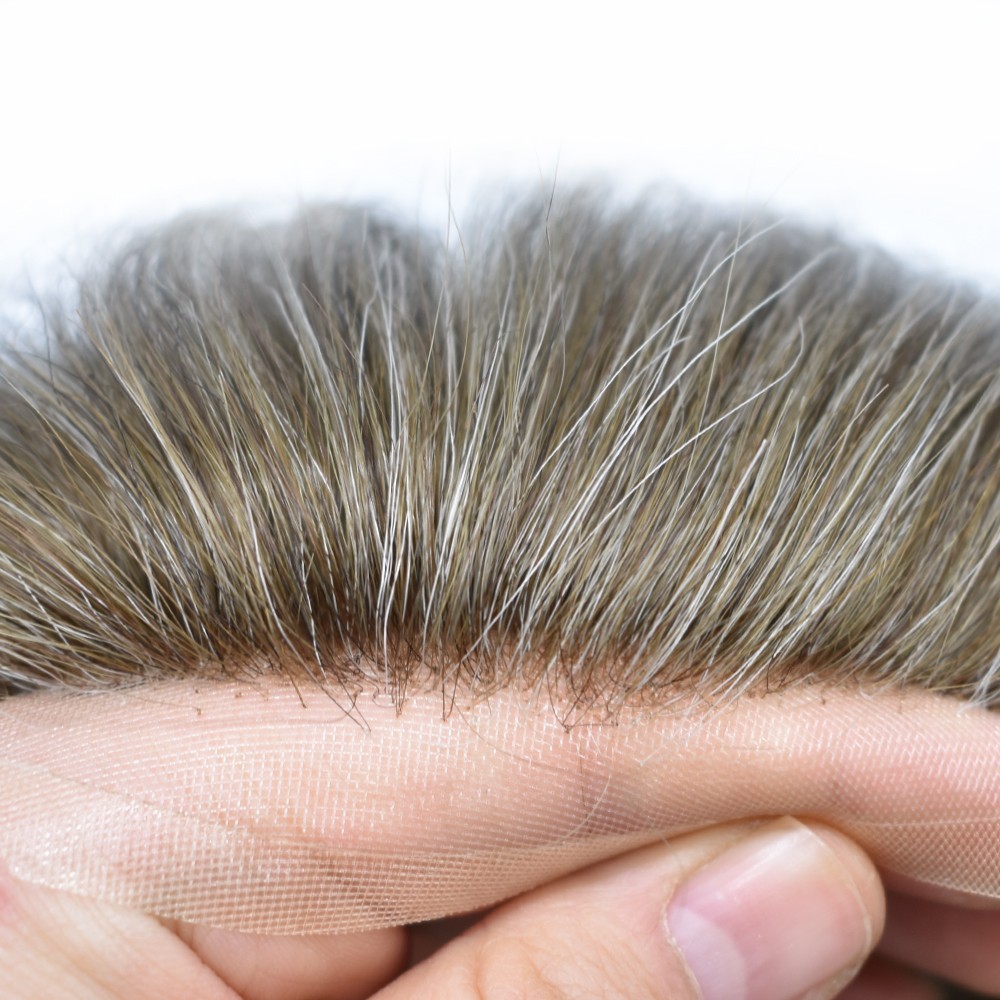 Bleached French Lace Front Mens Toupee Hairpiece Skin PU Hair Replacement System