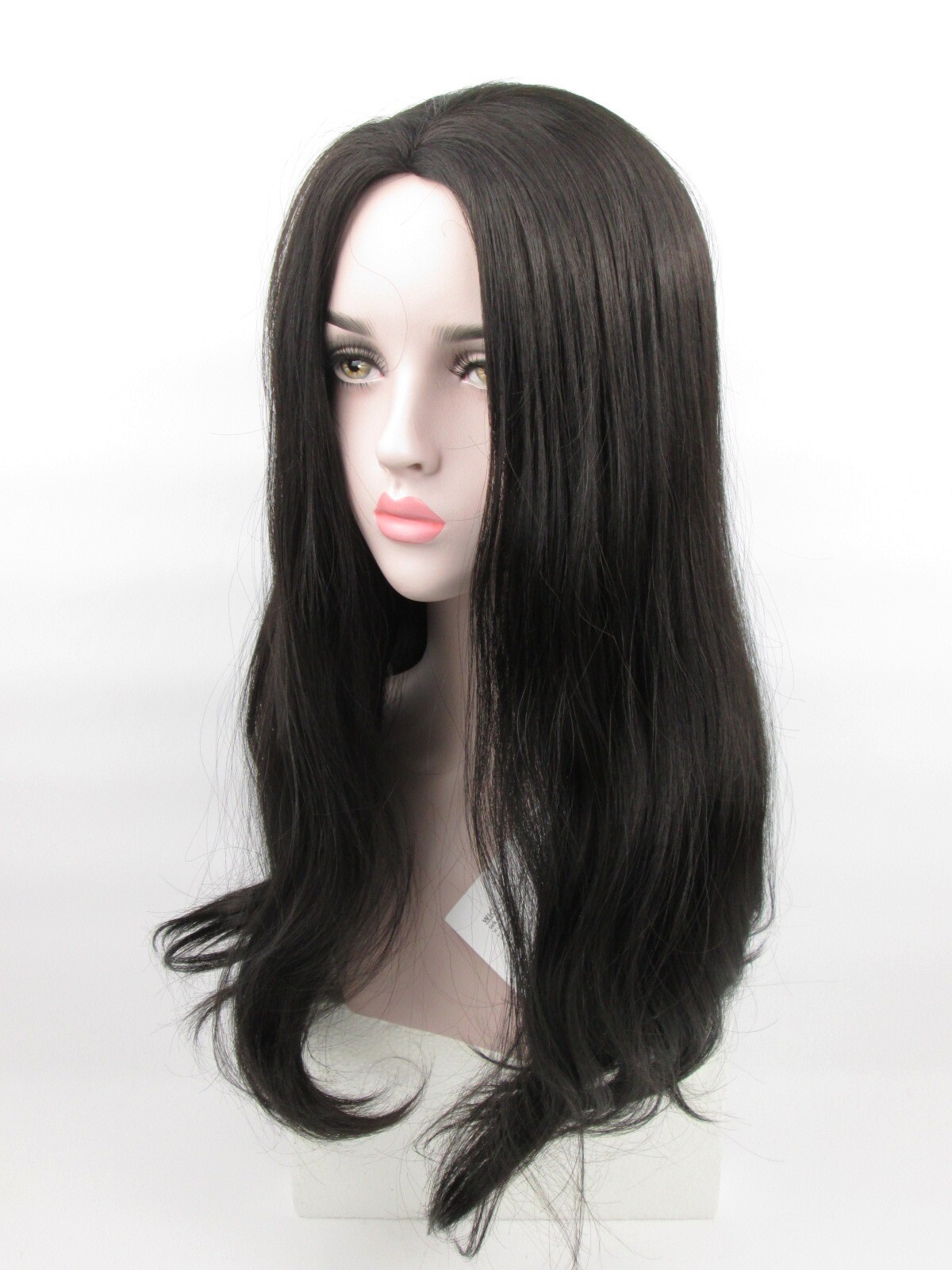 WOMENS LONG STRAIGHT HAIR WIG W/ SOFT CURLS ENDS NO BANGS SKIN TOP CHRISTINE