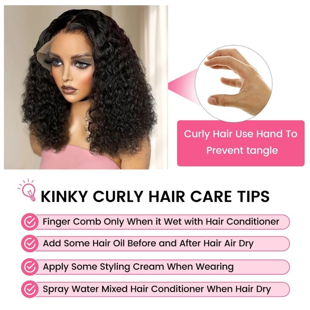 Kinky Curly Lace Front Wig 13×6 HD Frontal 220% Density 18″ Glueless Pre-Plucked