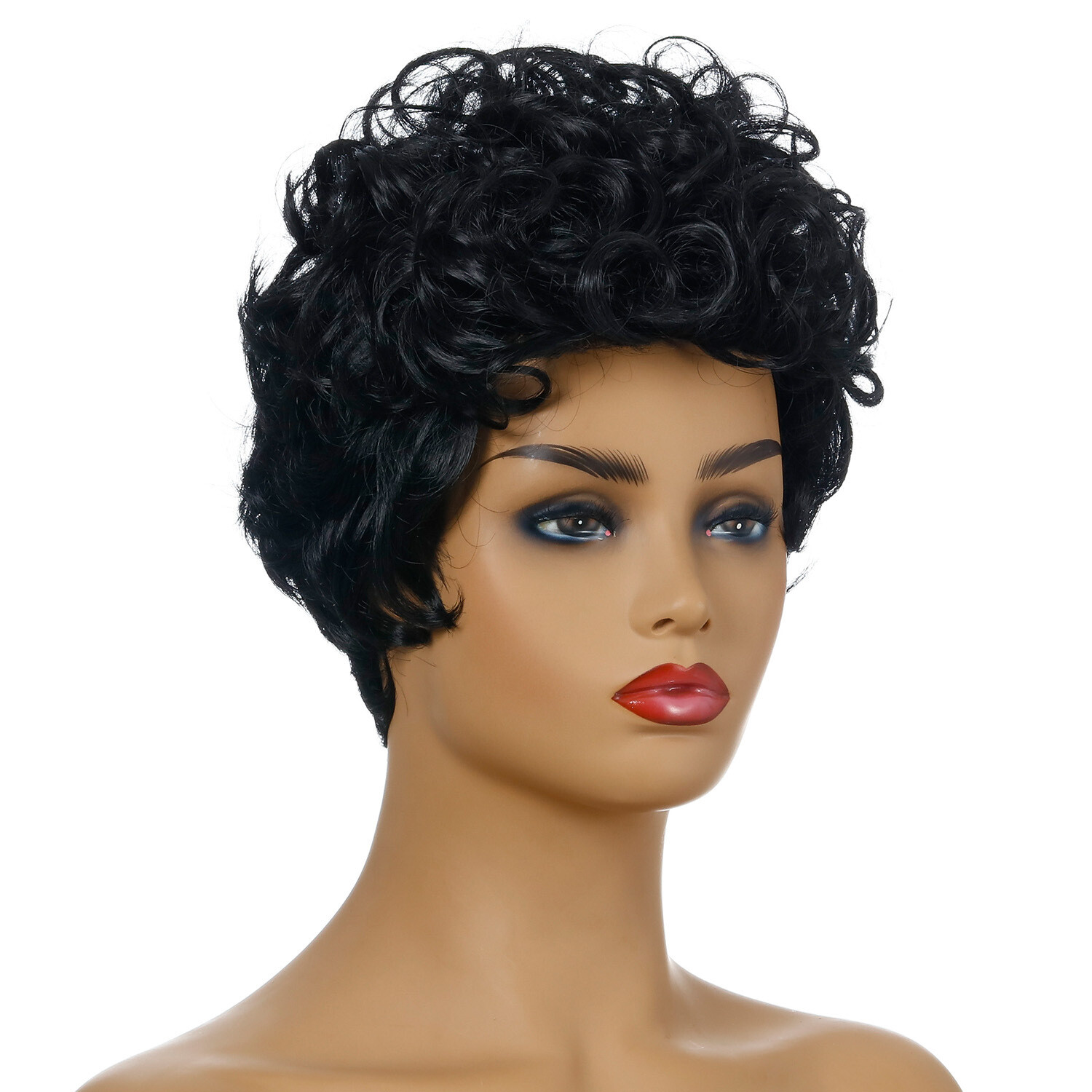 Women Curly Wavy Short Wigs Black Ladies Costume Synthetic Hair Brazilian Style