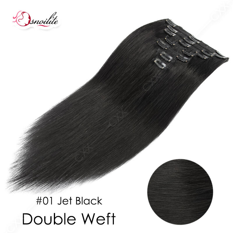 Extra Thick Double Weft Clip In Weave Remy Human Hair Extensions Full Head Brown