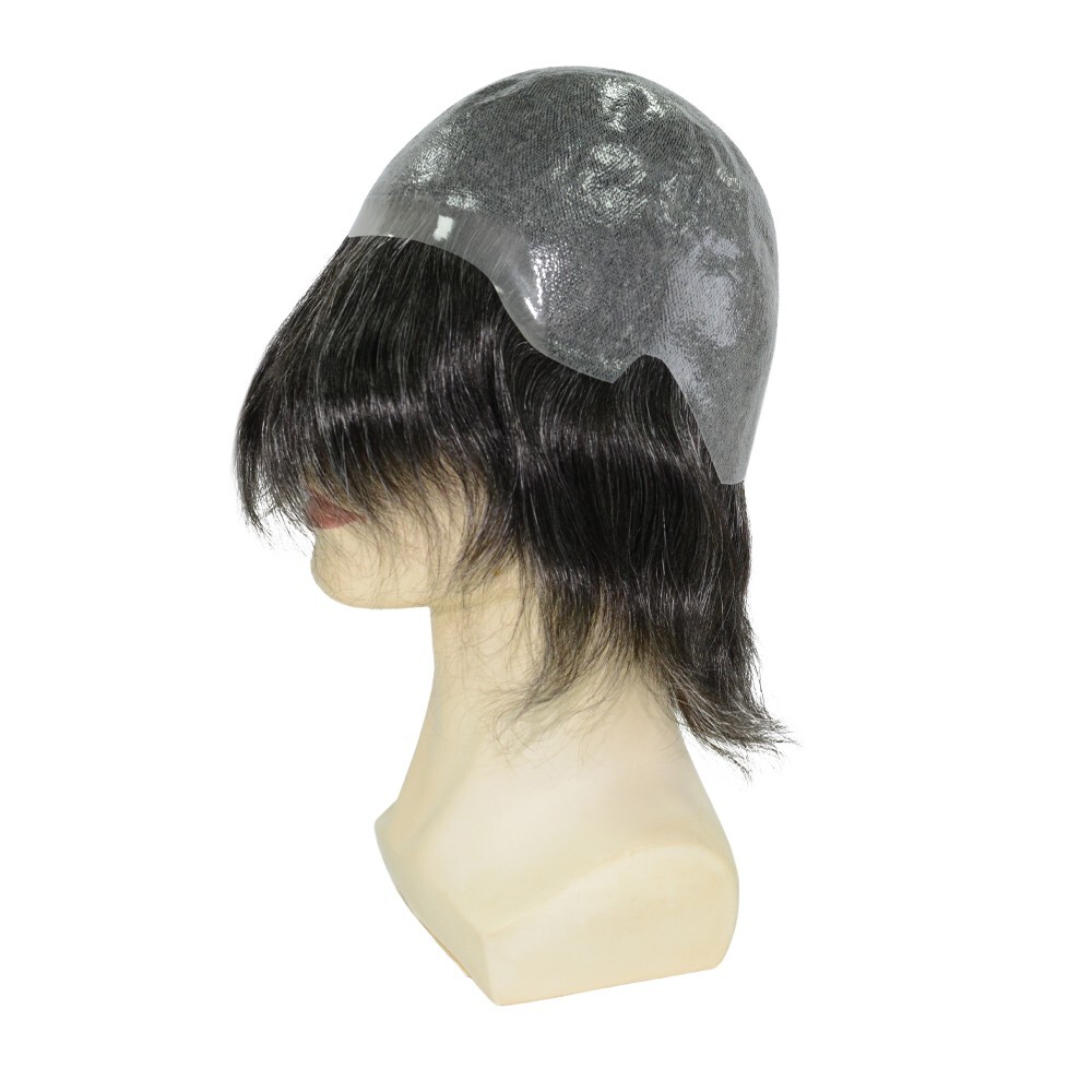 Mens Human Hair Full Head Wigs Thin Poly Skin Wig Medium Size 6” #1B30
