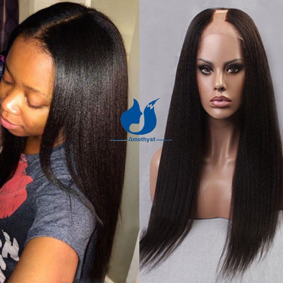 Light Yaki Straight Human Hair U Part Wig For Black Women Middle Part U Shape