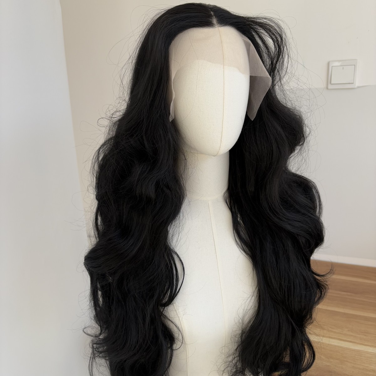 Women Long Wavy Synthetic Hair Heat Resistant Off black Lace Frontal Wig