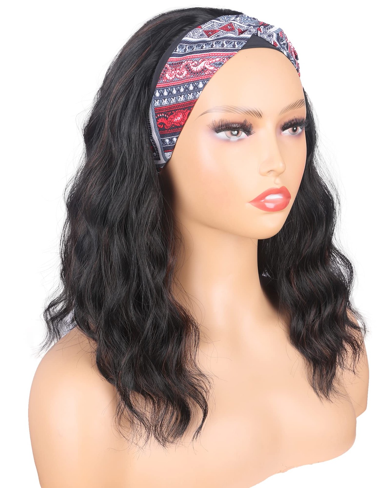 Black Headband Wigs With Brown Highlights For Black Synthetic Black Brown Wav…