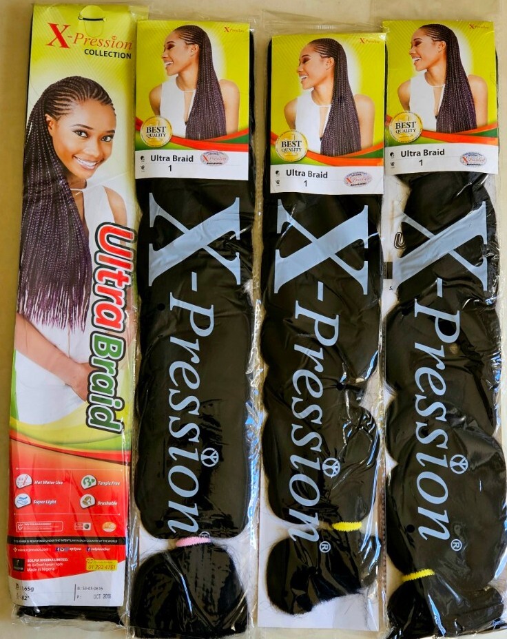 African X-pression Xpression 82″ 100% Synthetic Braiding Hair Color 1 Jet Black