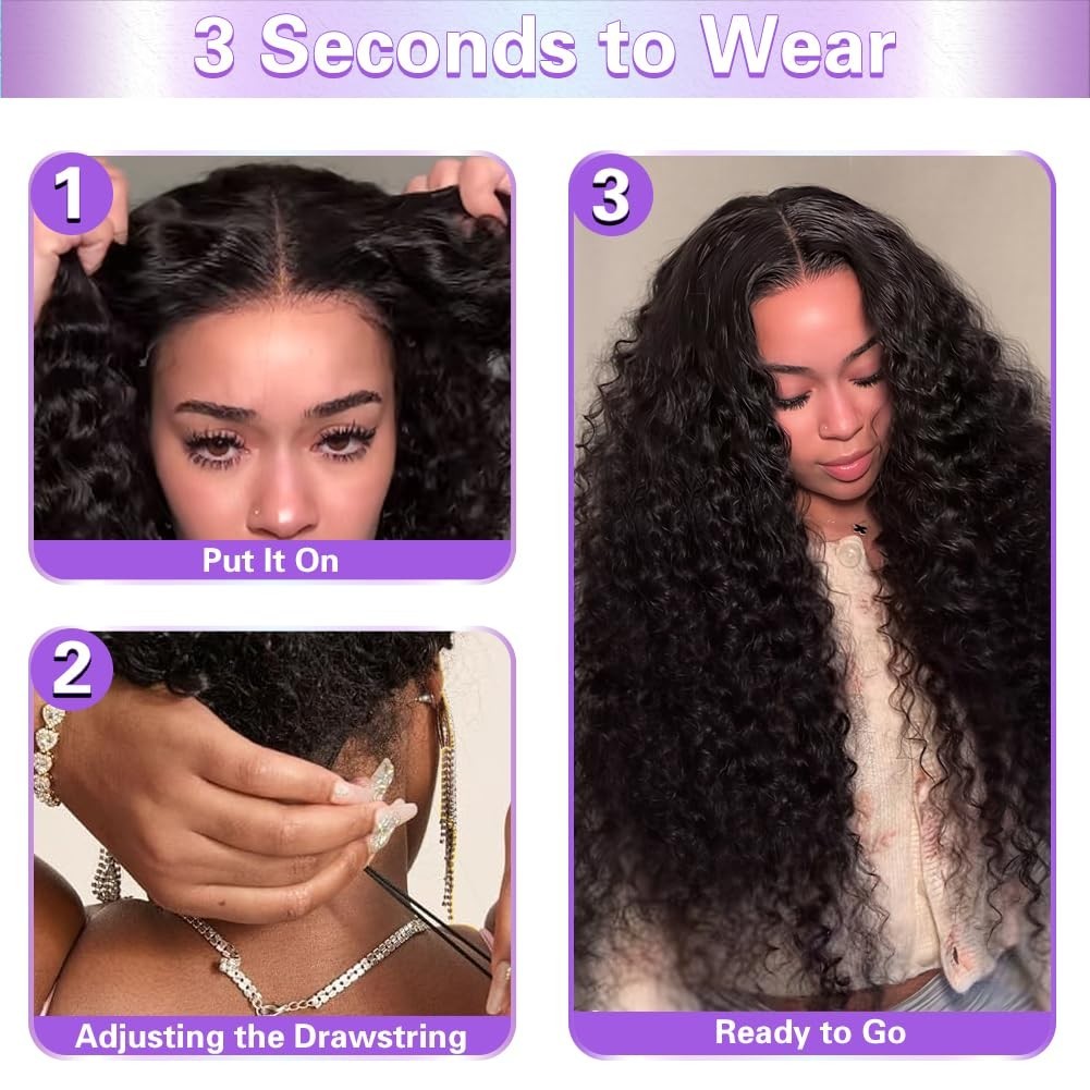 Glueless Human Hair Lace Front Wig 26″ Deep Wave, 210% Density, Pre Plucked, No