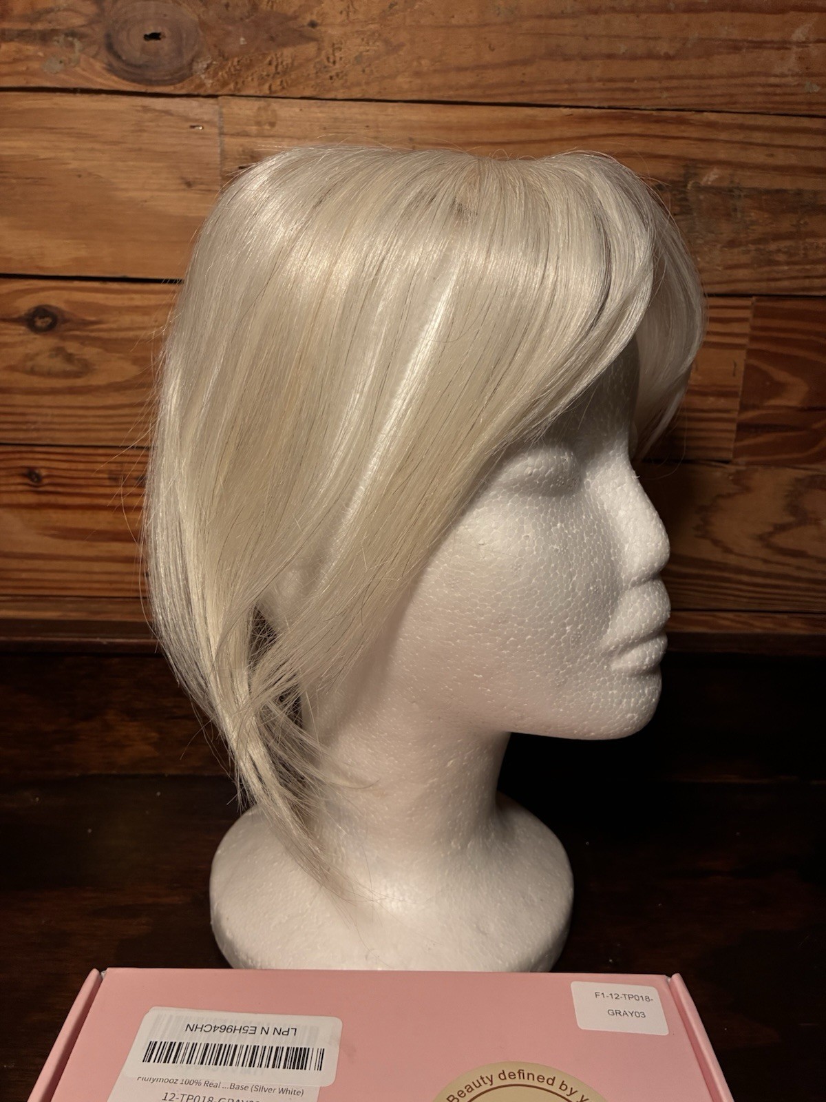 Flufymooz 100% Human Hair Toppers, 12” w/ Bangs, Silver While Platinum Blonde